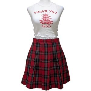 Tommy Hilfiger Red Black Plaid Pleated Academia Schoolgirl Skirt Built-in Shorts